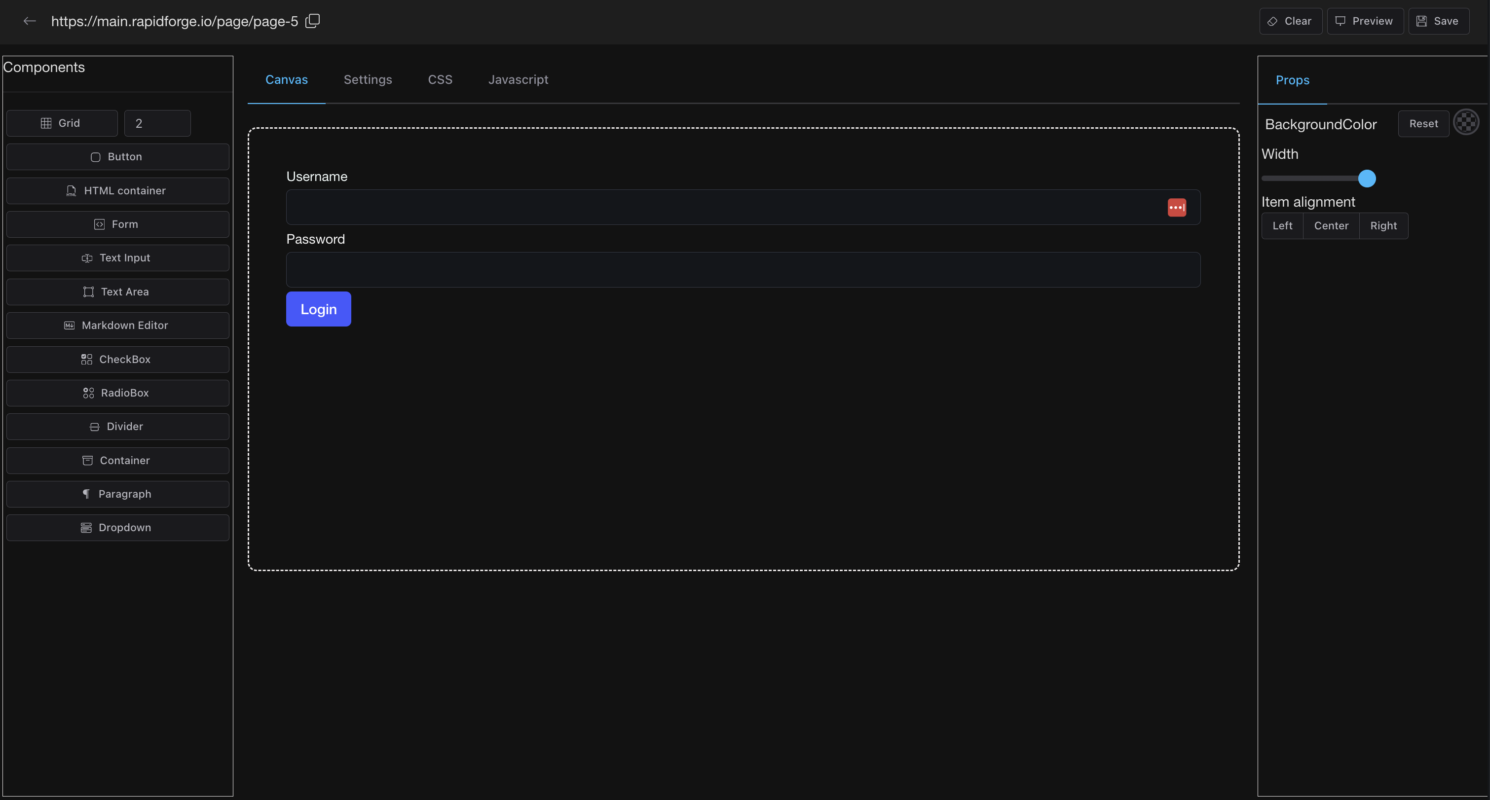 Simple login screen